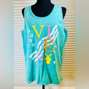 Dutch Bros Vibe Tank Top Medium Mint Green Light Bleach Overall Wash Cotton